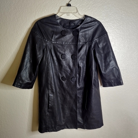 Vince buttery soft leather double breasted crop sleeves jacket sz 4 - Picture 1 of 10